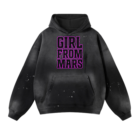 GIRL FROM MARS® Vintage Wash Frayed Street Hoodie